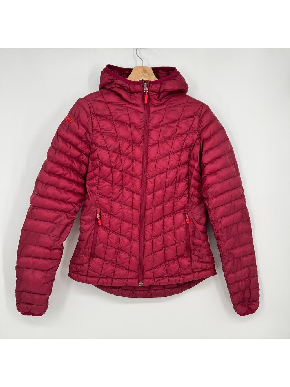 Marmot 3M Thinsulate Quilted Puffer Jacket Hooded Womens Small Red Featherless